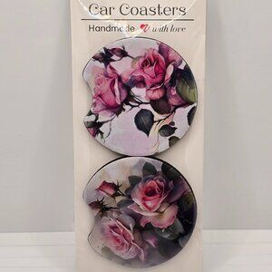 Pink Roses Car Coasters